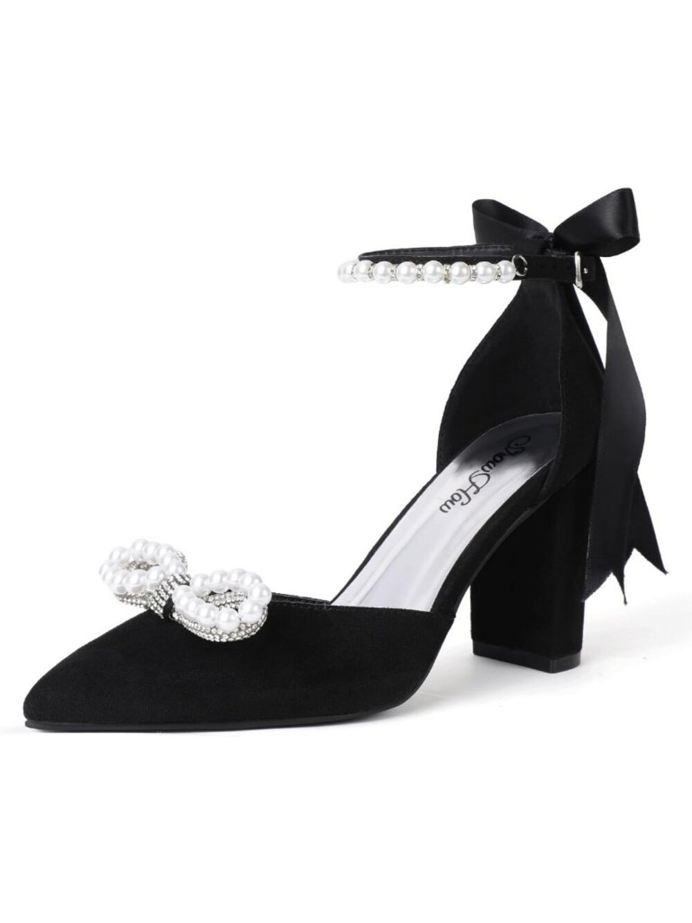 Elegant Pearl Wedding Heels with Bow | Closed Pointed Toe Bridal Shoes